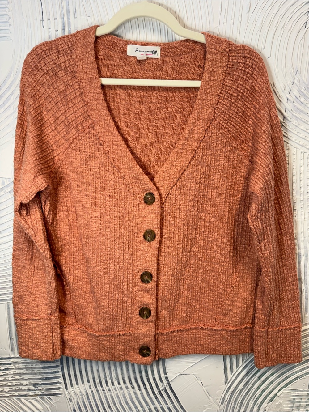 Vince Camuto Rust Orange Chenille Button Cardigan